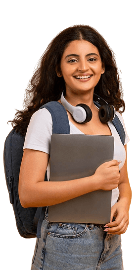 Student with headphones and laptop