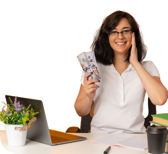 Smiling woman with money